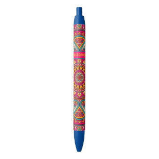 Hippie Colourful Pink Mandela 70s Boho Black Ink Pen