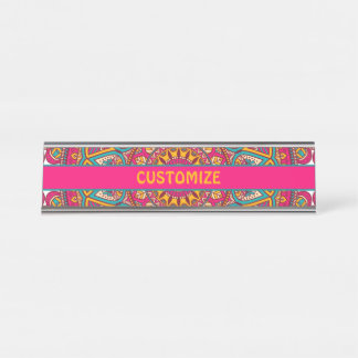Hippie Colourful Pink Mandela 70s Boho Desk Name Plate