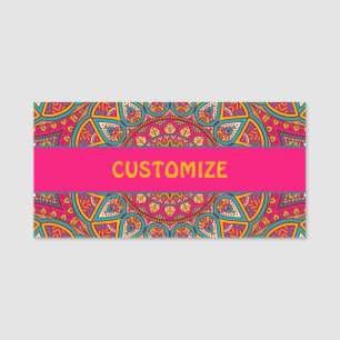 Hippie Colourful Pink Mandela 70s Boho Name Tag