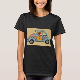 Hippie Dachshund in car  T-Shirt