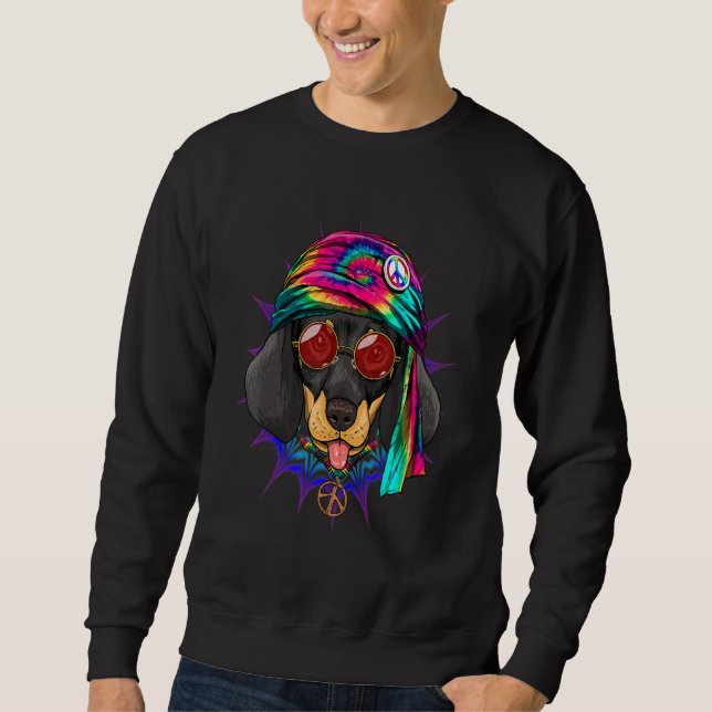 Hippie Dachshund Tie Dye Peace Sign Psychedelic Do Sweatshirt (Front)