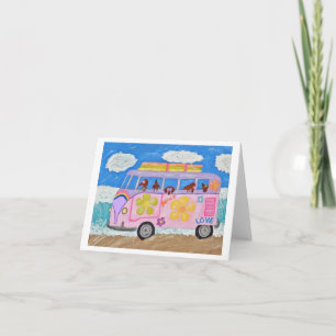 Hippie Dachshunds in Flower Child Van at the Beach Invitation