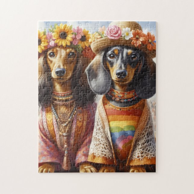 Hippie Dachshunds  Jigsaw Puzzle (Vertical)