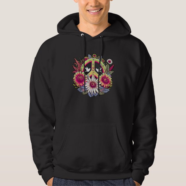 Hippie Daisy Peace Sign Retro Flower Sunflower Hoodie (Front)
