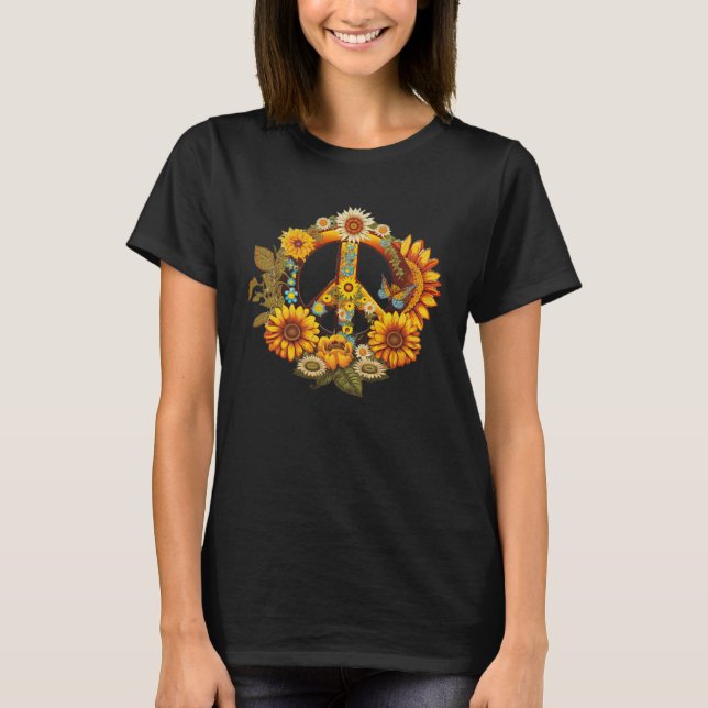 Hippie Daisy Peace Sign Retro Flower Sunflower T-Shirt (Front)