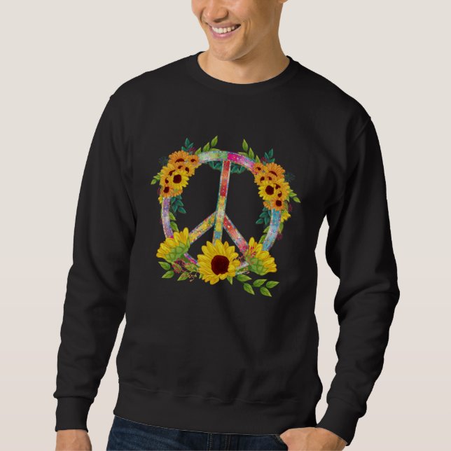 Hippie Daisy Peace Sign Sunflower Retro Flower Sweatshirt (Front)