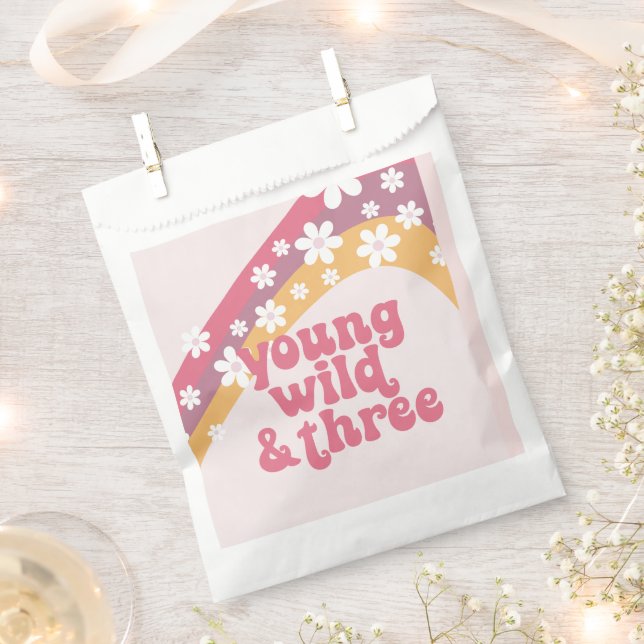 hippie Daisy Young Wild and Three Birthday Favour Bag (Clipped)