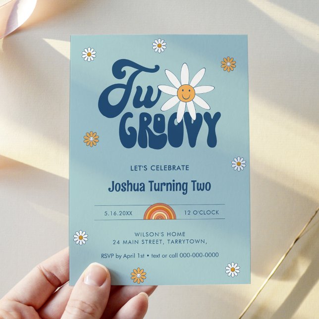 HIPPIE DAZE Two Groovy Boy 2nd Birthday Invitation (Creator Uploaded)