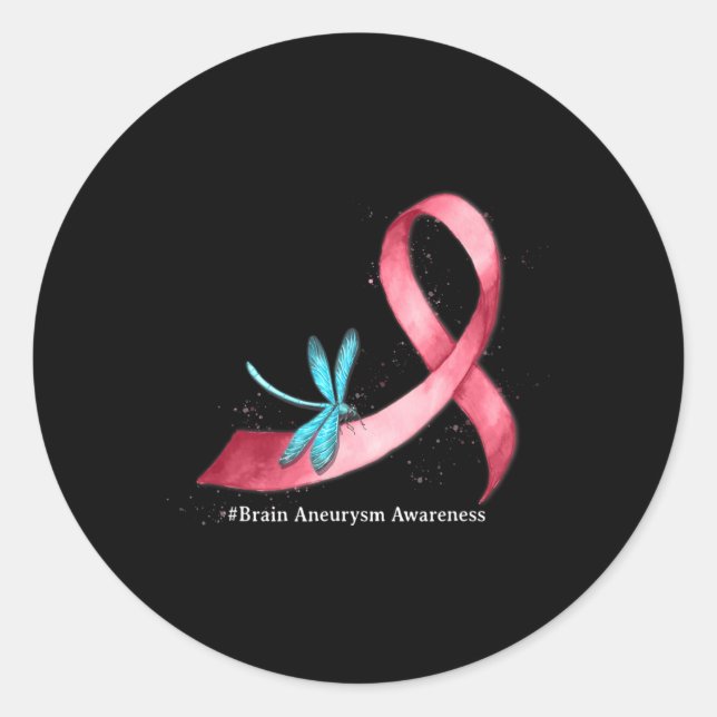 Hippie Dragonfly Burgundy Ribbon Brain Aneurysm Aw Classic Round Sticker (Front)