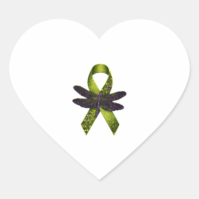 Hippie Dragonfly Green Ribbon Cerebral Palsy Aware Heart Sticker (Front)