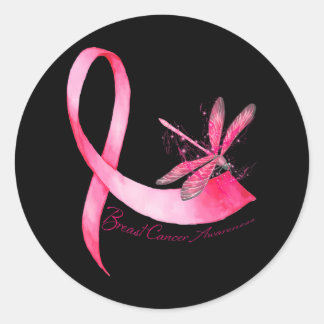 Hippie Dragonfly Pink Ribbon Breast Cancer Classic Round Sticker