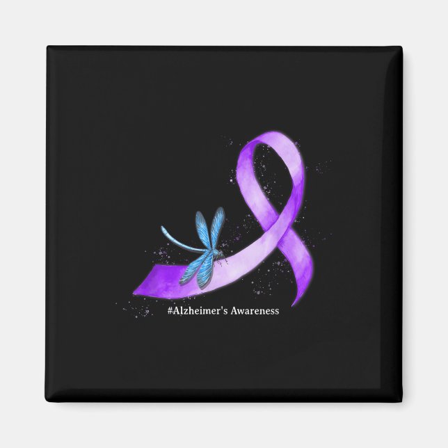Hippie Dragonfly Purple Ribbon Heimers Awareness  Magnet (Front)