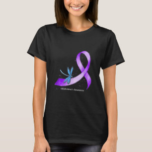 Hippie Dragonfly Purple Ribbon Heimers Awareness  T-Shirt