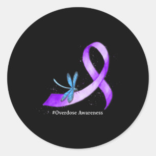 Hippie Dragonfly Purple Ribbon Overdose Awareness Classic Round Sticker