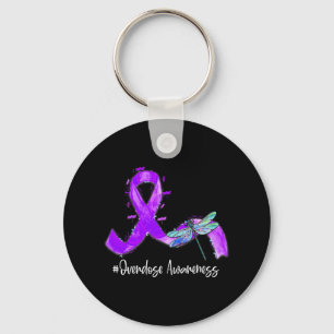 Hippie Dragonfly Purple Ribbon Overdose Awareness Key Ring