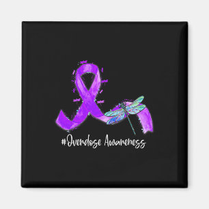 Hippie Dragonfly Purple Ribbon Overdose Awareness  Magnet