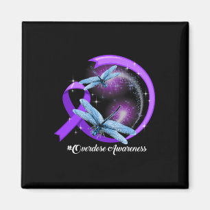 Hippie Dragonfly Purple Ribbon Overdose Awareness  Magnet