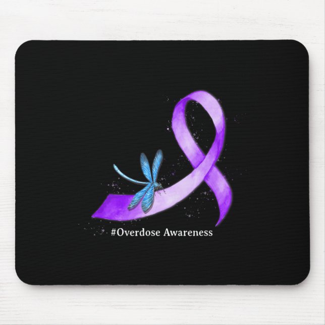 Hippie Dragonfly Purple Ribbon Overdose Awareness  Mouse Pad (Front)