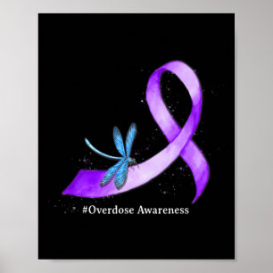 Hippie Dragonfly Purple Ribbon Overdose Awareness  Poster