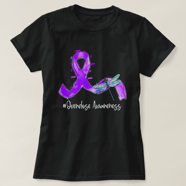 Hippie Dragonfly Purple Ribbon Overdose Awareness T-Shirt (Design Front)