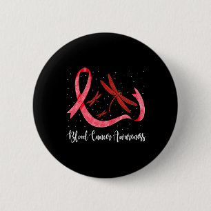 Hippie Dragonfly Red Ribbon Blood Cancer Awareness 6 Cm Round Badge