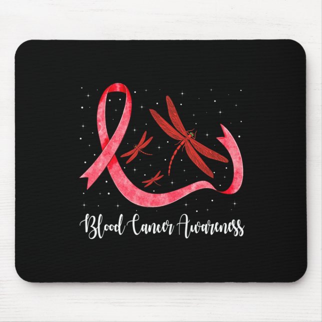 Hippie Dragonfly Red Ribbon Blood Cancer Awareness Mouse Pad (Front)