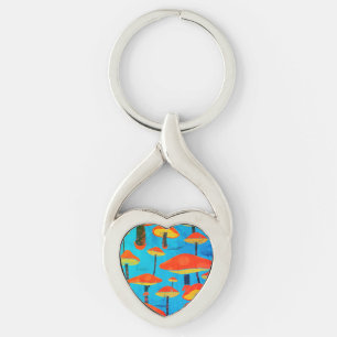 Hippie Dreamy Retro Vibe Enchanting Mushrooms Key Ring
