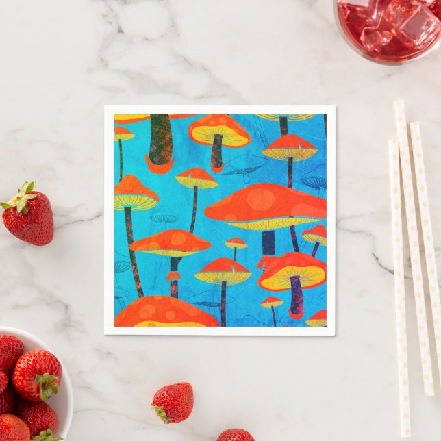Hippie Dreamy Retro Vibe Enchanting Mushrooms Napkin (Insitu)