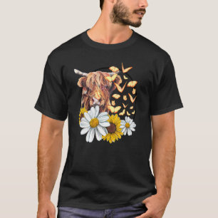 Hippie Farm Animal  Sunflower Scottish Highland Co T-Shirt