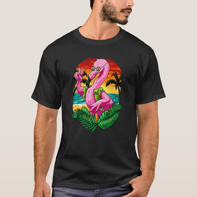 Hippie Flamingo Wear Peace Sign Sunglasses Flaming T-Shirt (Front)