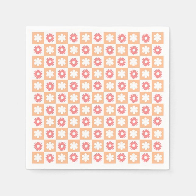 Hippie Flower Chequerboard Pattern Napkin (Front)