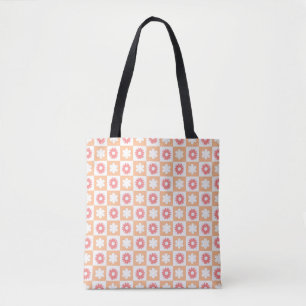 Hippie Flower Chequerboard Pattern Tote Bag