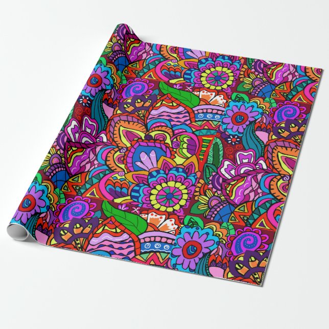 Hippie Flower Design wrapping paper (Unrolled)