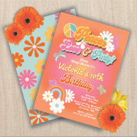 Hippie Flower Power 70s 60s Birthday Party Invitat