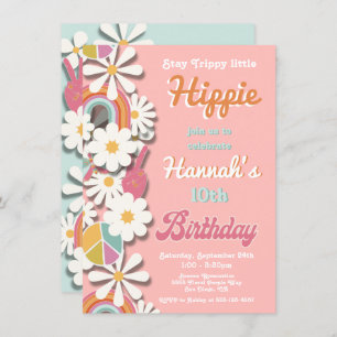 Hippie Flower Power 70s 60s Birthday Party Invitat Invitation
