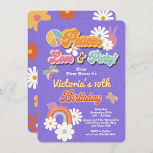 Hippie Flower Power 70s 60s Birthday Party Invitat Invitation