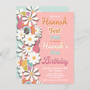 Hippie Flower Power 70s 60s Birthday Party Invitation
