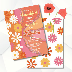 Hippie Flower Power 70s 60s Birthday Party Invitation