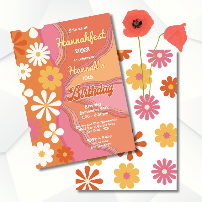 Hippie Flower Power 70s 60s Birthday Party Invitation (Creator Uploaded)