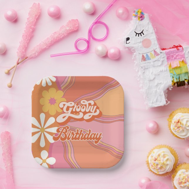 Hippie Flower Power 70s 60s Birthday Party Paper P Paper Plate (Party)