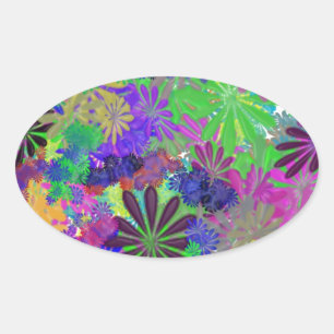 Hippie Flower Power Design Oval Sticker