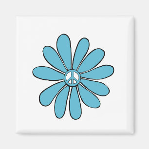 Hippie Flower Power Peace Sign in Aqua Magnet