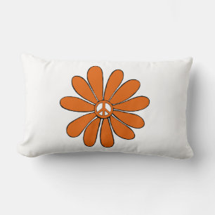 Hippie Flower Power Peace Sign in Orange Lumbar Cushion