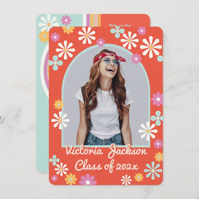 Hippie Flower Power Photo Graduation Invitation (Front/Back)