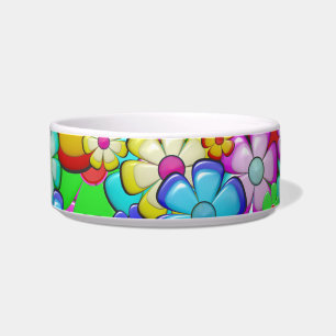 hippie flowers cat food bowl 
