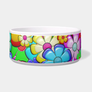 hippie flowers cat food bowl