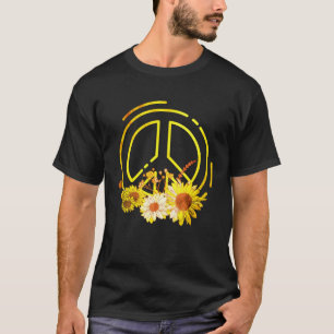 Hippie Flowers Peace Sign Retro Sunflowers Girl Wo T-Shirt