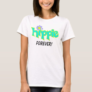 Hippie Forever Graphic Turquoise Aqua Word Art T-Shirt