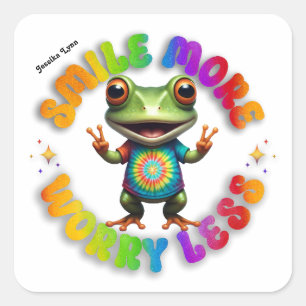 Hippie Frog Happy Positive vibe Custom personalise Square Sticker
