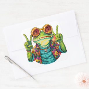 Hippie Frog Peace Sign Stickers